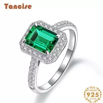 Кольцо Tancision из стерлингового серебра 925 пробы Fashion Lab Emerald Retro 5 зелёный