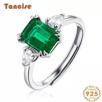 Кольцо Tancision из стерлингового серебра 925 пробы Fashion Lab Emerald Retro Opening adjustable зелёный