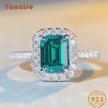 Кольцо Tancision S925 из стерлингового серебра 6*8, квадратное кольцо для сумки, женское изумрудное кольцо с маленьким кубиком сахара, полное кольцо с бриллиантом в форме пагоды 5 белый