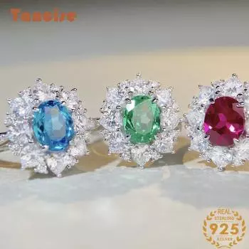 Кольцо Tancision S925 из стерлингового серебра 7*9 с аквамарином, женский роскошный комплект с бриллиантами и драгоценным камнем цвета из высокоуглеродистого бриллианта 5 синий