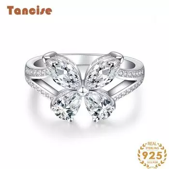 Кольцо Tancision S925 из стерлингового серебра, женское кольцо с бабочкой, инкрустированное бриллиантами, простое индивидуальное кольцо в стиле Ins, не выцветает 5 серебряный
