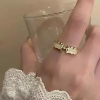 Кольцо Trendy Temperament H Letter Diamond Glaze Open Ring - Стильное роскошное кольцо на указательный палец для женщин Letter H, no diamonds