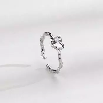 Кольцо Twist Love, темперамент, холодный ветер, форма сердца, скрученная веревка, плетеное открытое кольцо, индивидуальность, серебряное, белое кольцо, женщина opening adjustable