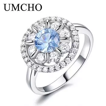 Кольцо UMCHO с небесно-голубым топазом, юбилей, день рождения, День святого Валентина, ювелирные изделия, подарки для женщин, жены и девочек 6