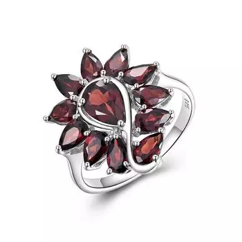 Кольцо уникальной формы из стерлингового серебра 925 пробы с натуральными гранатовыми камнями для женщин, ювелирные украшения, наряды на юбилеи и банкеты US RING SIZE:6# красный