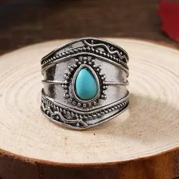 Кольцо унисекс из искусственной бирюзы, широкое, в стиле ретро, этническое, изогнутое, ручной работы, полированное, сплав, для вечеринок, повседневной носки, для взрослых, ювелирные украшения на палец