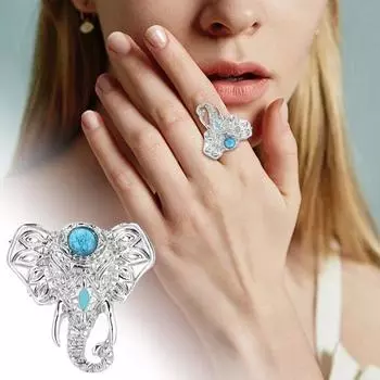 Кольцо унисекс Слон Богемное Ретро Искусственная Бирюза Гладкий Сплав Кольцо На Палец Вечеринка Клуб Костяшка серебряный