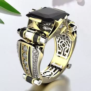 Кольцо унисекс, винтажное, готическое, роскошное, блестящие стразы, гальваническое украшение, подарки для мужчин и женщин, кубический цирконий US 6 чёрный