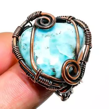 Кольцо-ювелирное изделие из медной проволоки с драгоценным камнем Republic Larimar, размер 8
