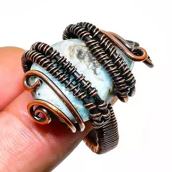 Кольцо-ювелирное изделие из медной проволоки с драгоценным камнем Republic Larimar, размер 9,5