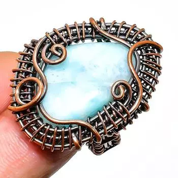 Кольцо-ювелирное изделие из медной проволоки с драгоценным камнем Republic Larimar, размер 8