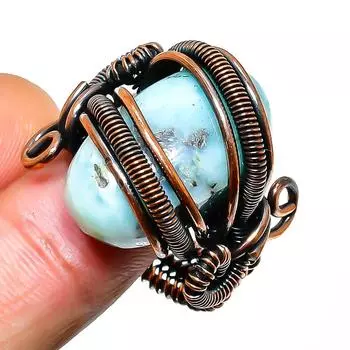 Кольцо-ювелирное изделие из медной проволоки с драгоценным камнем Republic Larimar, размер 9,5