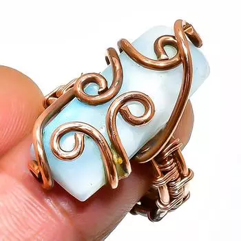 Кольцо-ювелирное изделие из медной проволоки с драгоценным камнем Republic Larimar, размер 6,5