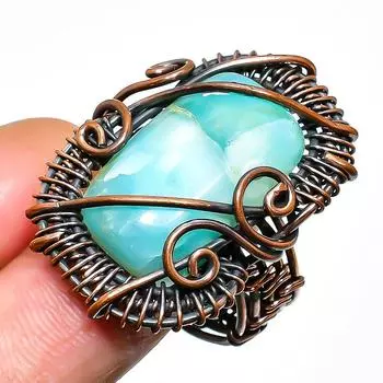 Кольцо-ювелирное изделие из медной проволоки с драгоценным камнем Republic Larimar, размер 10