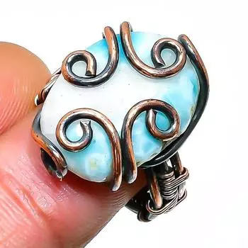 Кольцо-ювелирное изделие из медной проволоки с драгоценным камнем Republic Larimar, размер 5,5