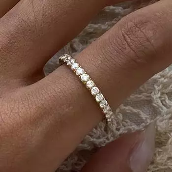 Кольцо Uworld Simple из нержавеющей стали с золотым кубическим цирконием 18 карат с покрытием, минималистское очарование для женщин, модные ювелирные изделия 6