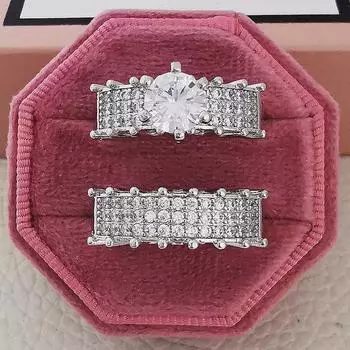 Кольцо в европейском и американском стиле с простыми модными мотивами, инкрустированное бриллиантами из гипсофилы, комбинированное кольцо из стерлингового серебра 925 пробы 10