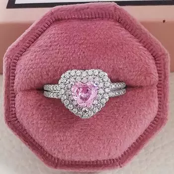 Кольцо в европейском и американском стиле с простыми элементами помолвки и свадьбы, персиковое сердце, темперамент, инкрустированное бриллиантами, комбинированное кольцо из стерлингового серебра 925 пробы 10