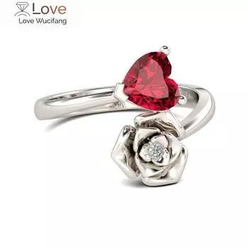 Кольцо в форме цветка для свадьбы для женщины, классическое красное сердце, кубический цирконий, кристаллы для девушки, подарочные кольца для леди 10