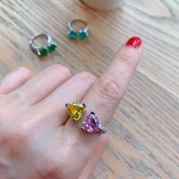 Кольцо в форме сердца с имитацией ювелирных изделий женское Параиба изумруд темперамент простое открытие мода