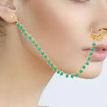 Кольцо в носу для женщин, поддельный пирсинг ноздри, модная длинная кисточка, цепочка, клипса, ежедневный день рождения зелёный