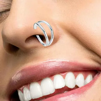 Кольцо в носу, двойное открытое кольцо из нержавеющей стали, подарки, модные обручи, кольца для перегородки, манжеты для 0.12cmx0.8cm_Steel