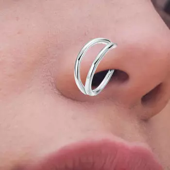 Кольцо в носу, двойное открытое кольцо из нержавеющей стали, подарки, модные обручи, кольца для перегородки, манжеты для 0.12cmx1cm_Steel