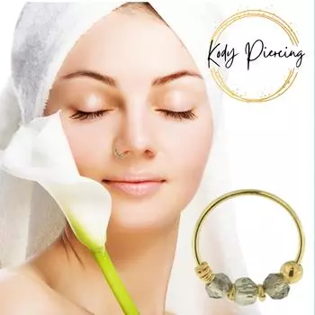 Кольцо в носу из золота 9 карат со светло-желтыми бусинами — качественный пирсинг жёлтый