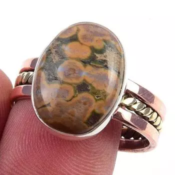 Кольцо в подарок из двухцветного серебра 925 пробы с натуральным океаническим яшмовым камнем S.10 m3P34