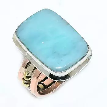 Кольцо в подарок из двухцветного серебра 925 пробы с натуральным ларимаром S.5 A4b61