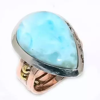 Кольцо в подарок из двухцветного серебра 925 пробы с натуральным ларимаром S.6 n4H23