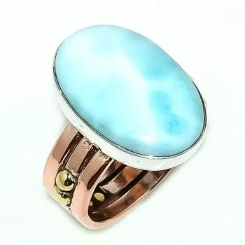 Кольцо в подарок из двухцветного серебра 925 пробы с натуральным ларимаром S.6 v0P67