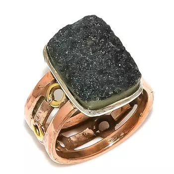 Кольцо в подарок из натурального титанового друзы с двумя тонами из чистого серебра 925 пробы S.7.5 h1o25