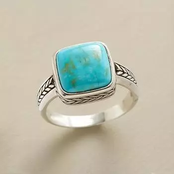 Кольцо в стиле бохо с инкрустацией квадратного бирюзового цвета, повседневная одежда, изысканный подарок на день рождения для женщин, вечерние аксессуары, размер 6-10 6