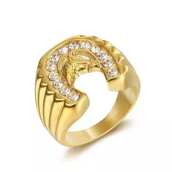 Кольцо в стиле хип-хоп для мужчин, титановая сталь, позолоченное кольцо с бриллиантом и головой лошади, модное хипстерское ювелирное изделие в стиле панк 7 серебряный