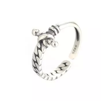 Кольцо в стиле панк с одним открытым кольцом, женское, в стиле хип-хоп, с крестом, в стиле ретро, с двойной цепочкой и спиральным дизайном Opening Adjustable