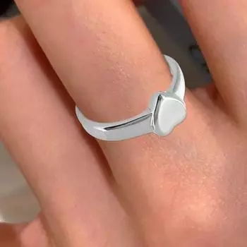 Кольцо в стиле ретро, чистое полированное титановое стальное кольцо с сердечком, простой стиль, многофункциональное US 5 серебряный