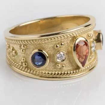 Кольцо в стиле ретро French Light Luxury Craft с синим опалом, инкрустированное, среднее, антикварное кольцо No. 6 золотой