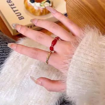 Кольцо в стиле ретро Гонконг, регулируемое, глазурованное, красное - Женский дизайн класса люкс J959 золотой