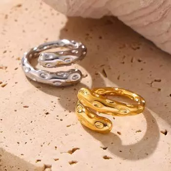 Кольцо в стиле ретро Hammer Karst с ветровым темпераментом, дизайн открытия, позолоченное кольцо из нержавеющей стали 18 карат No. 7