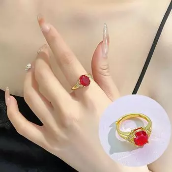 Кольцо в стиле ретро из медного золота с цирконием и красным драгоценным камнем: Модные женские украшения открытого дизайна J32 Diamond Ruby красный