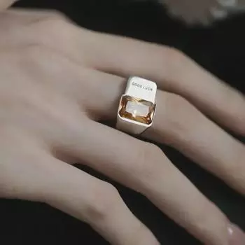 Кольцо в стиле ретро из серебра 925 пробы с карамельным цирконием: Модное открытое стековое кольцо для женщин Adjustable open size