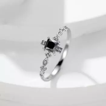 Кольцо в стиле ретро с черным цирконом, обручальное кольцо с квадратными кристаллами и маленькое модное обручальное кольцо с драгоценными камнями для мужчин и женщин 6 чёрный