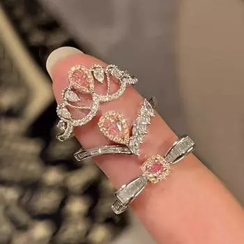 Кольцо в стиле ретро с розовым кристаллом циркония, изысканное, простое, разнообразное, открытое кольцо, аксессуары для дам, праздника, вечеринки, свадьбы