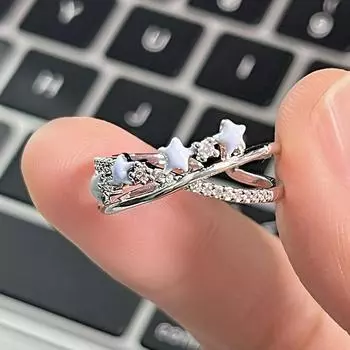 Кольцо в стиле ретро с синей звездой для женщин, простое нишевое кольцо с непрерывной звездой, регулируемое по размеру