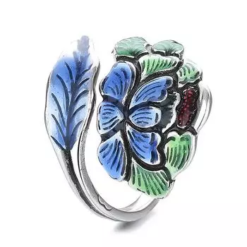 Кольцо в стиле ретро с тикающей резинкой, перегородчатая синяя эмаль, кольцо с цветком пиона, мужское и женское кольцо с открытием ветра на указательном пальце