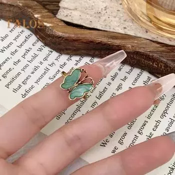 Кольцо в стиле ретро, старое зеленое, с декором в виде бабочек, женское, регулируемое, складывающееся кольцо, идеальный подарок зелёный