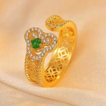 Кольцо в стиле ретро в национальном стиле, старинный метод инкрустации, жуйи, филигранное золото, полое, легкое, роскошное кольцо в нишевом дизайне Opening adjustable золотой