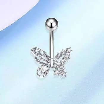 Кольцо в виде бабочки для пупка, блестящее циркониевое украшение для пирсинга пупка, украшения для пирсинга тела для женщин и девочек розового золота