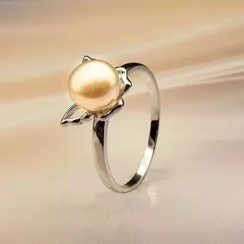 Кольцо в виде бабочки из стерлингового серебра 925 пробы с позолотой и жемчугом 6